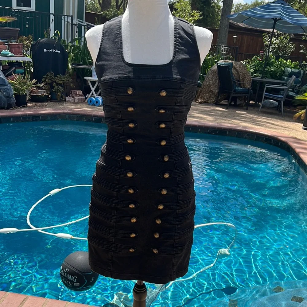 NWT Guess Tamara Black Denim Bandage Mini Dress Size Xs - Picture 2 of 10